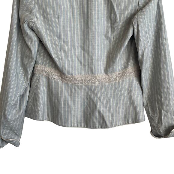Rebecca Taylor Women Jacket 2 Blue Striped Ribbon Tie Romantic Boho Y2K Fairy - Picture 4 of 11